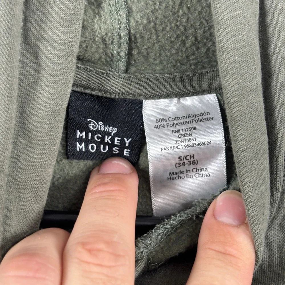 Disney Mickey Mouse Mens Small Olive Green‎ Geometric Graphic Pullover Hoodie S